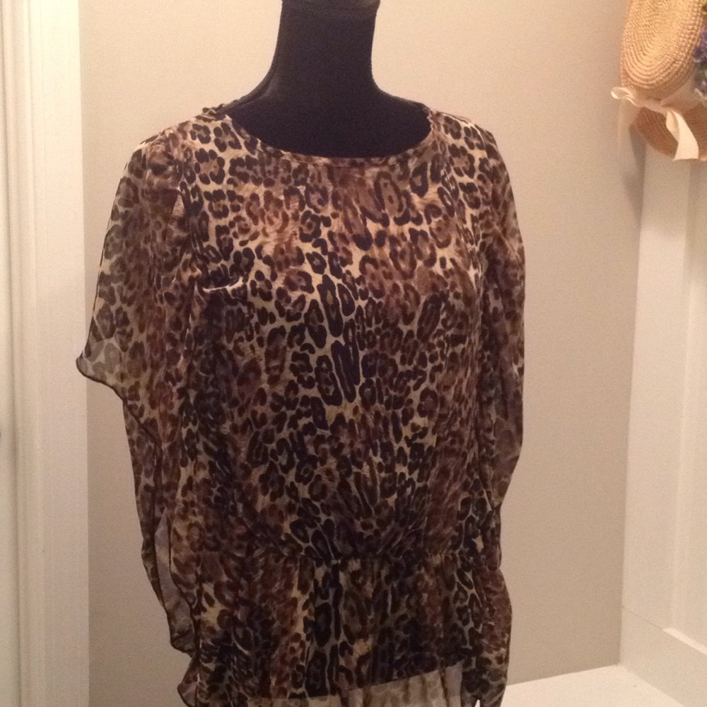 Animal print top with butterfly sleeve